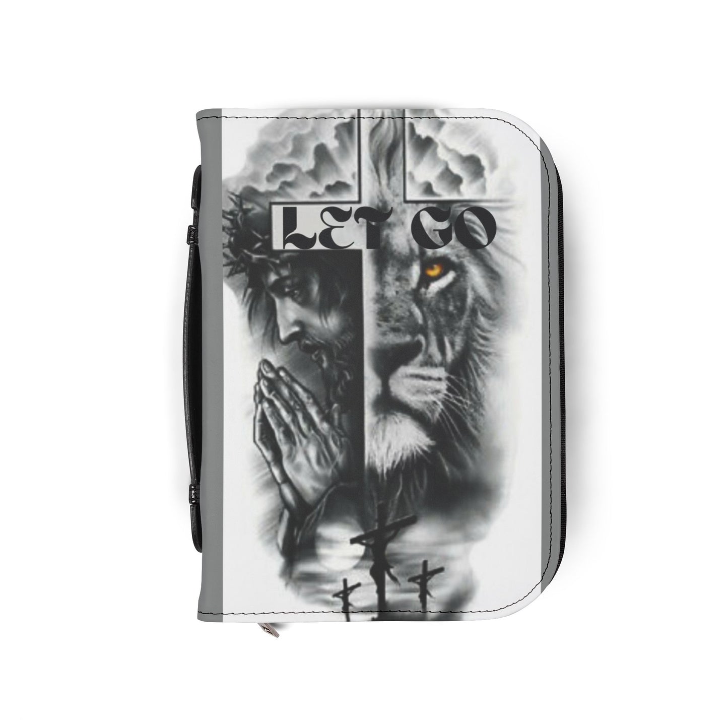 Let God cross, praying Jesus and lion Bible Cover | Stairs to Heaven Christian design